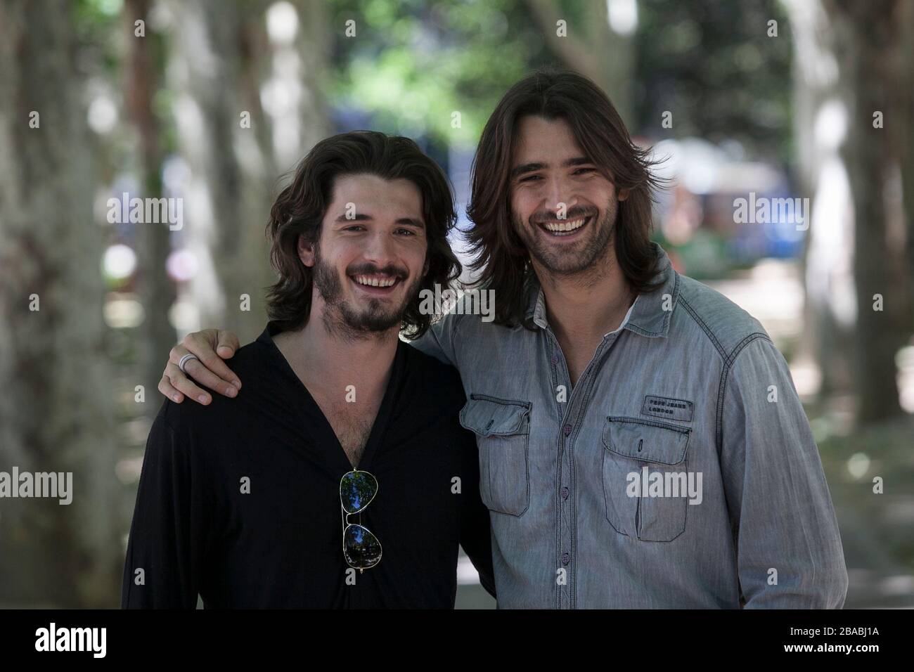 Spanish actors Yon Gonzalez (L) and Aitor Luna pose during `Matar el Tiempo´ film premiere in Madrid, Spain. May 27, 2015. (ALTERPHOTOS/Victor Blanco) Stock Photo